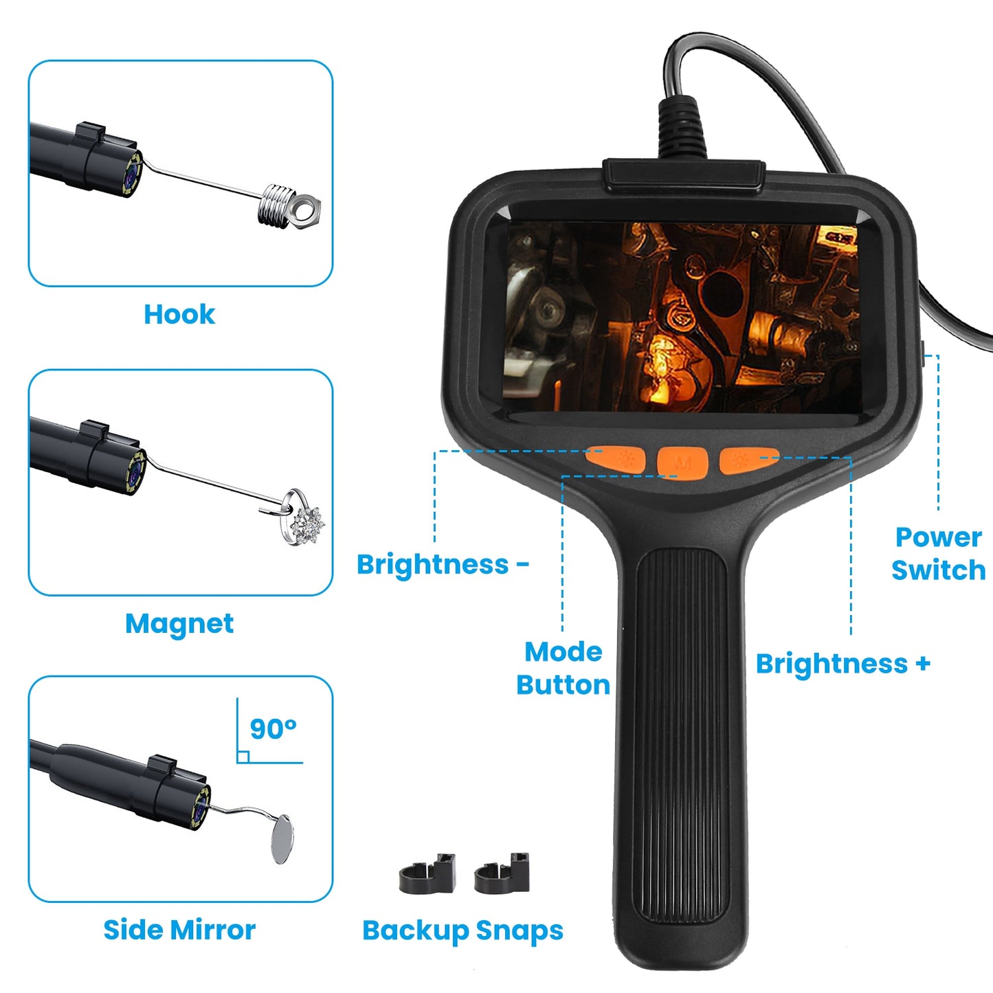 HD Inspection Camera with Light 4.3in Screen 16.4ft Waterproof Borescope for Plumbing & Automotive