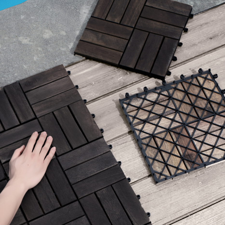 Interlocking Acacia Wood Deck Tiles 30 pcs 12x12 Inches Outdoor Flooring - Dark Brown