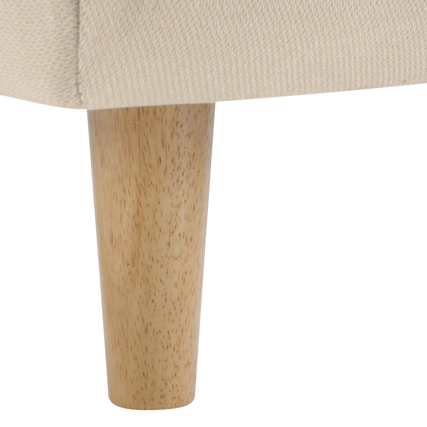 Beige Chunky Headboard Bed Frame with Solid Rubberwood Legs - King