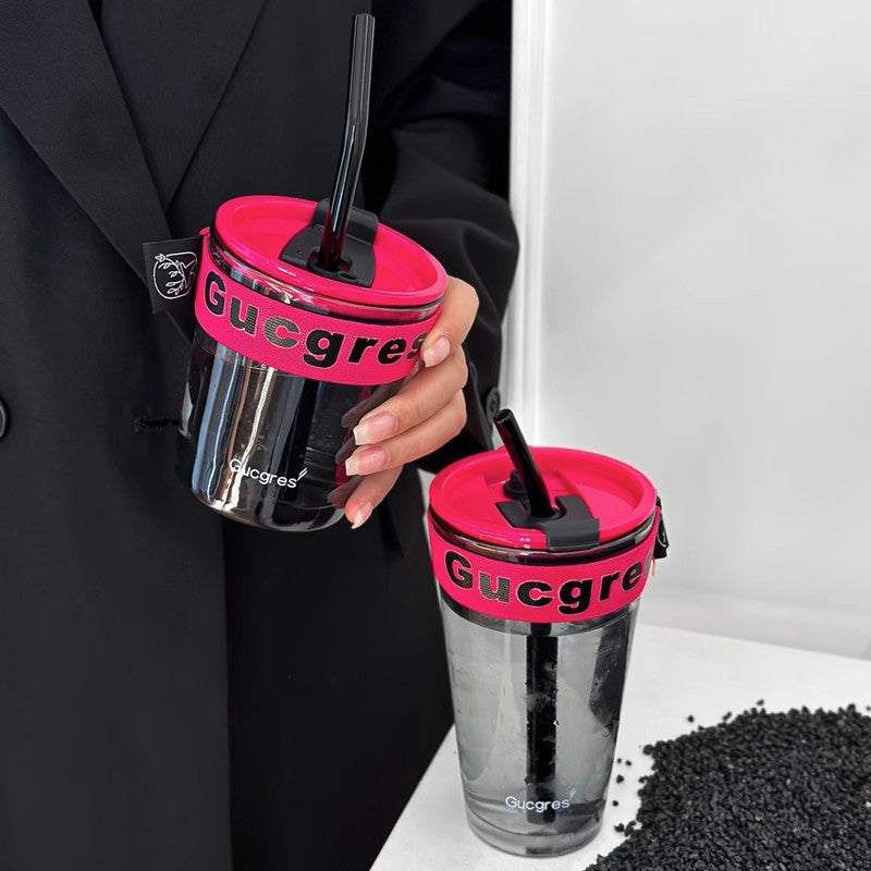 Portable Coffee Cup with Rose Red Design, Leak-Proof & Heat Insulated