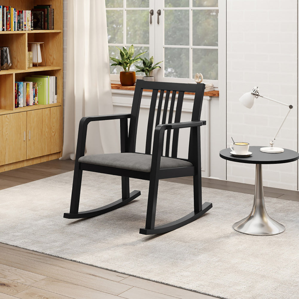 Rocking Chair With Slatted Back And Curved Armrests Rubberwood For