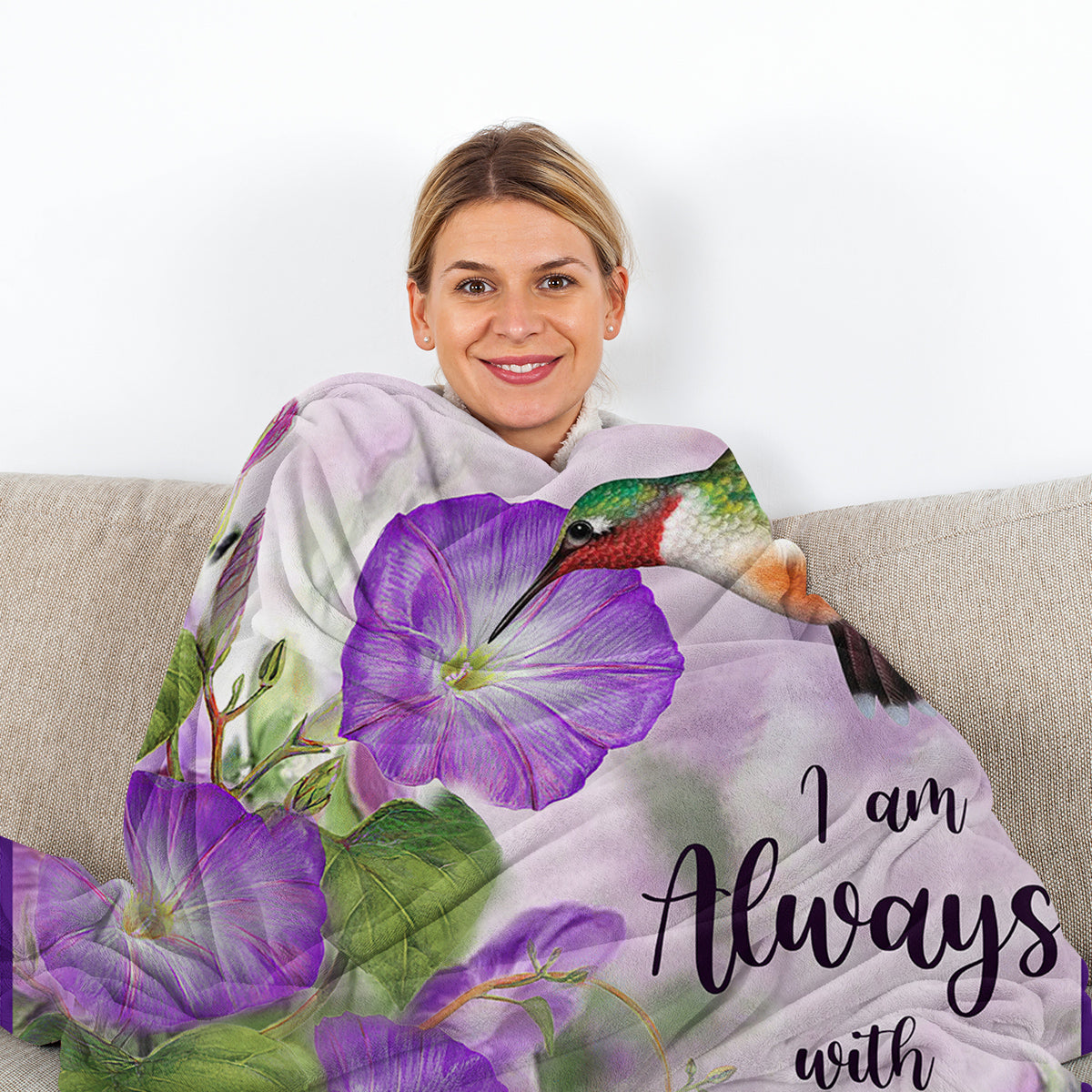 Purple Hummingbird Print Flannel Throw Blanket - Multiple Sizes