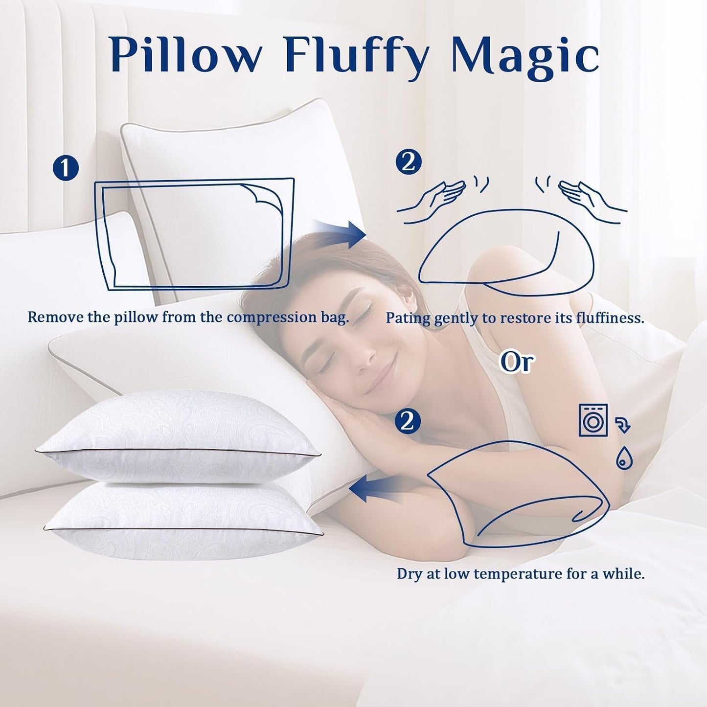 Down Alternative Pillows - Standard Size, Fluffy & Supportive, 2 Pack