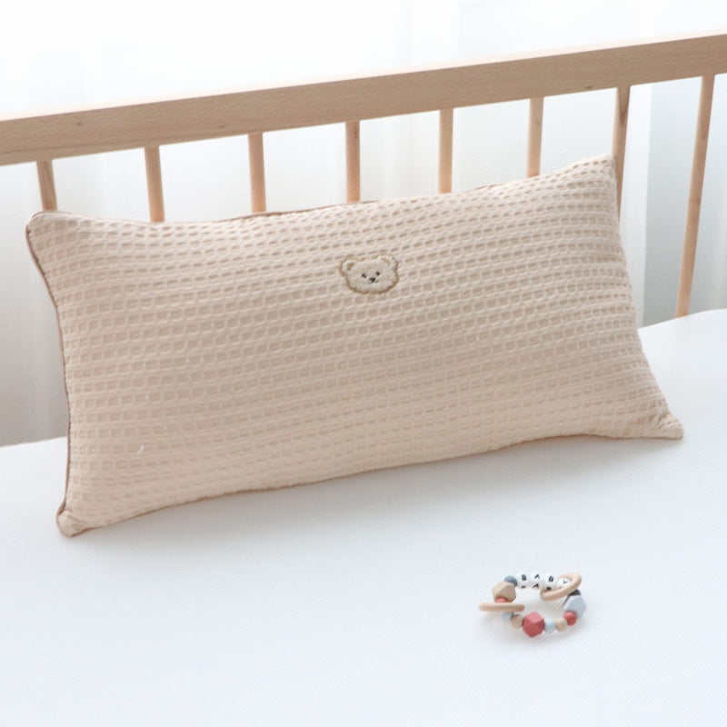 Korean Cotton Bear Embroidery Headboard Pillow - Removable & Washable