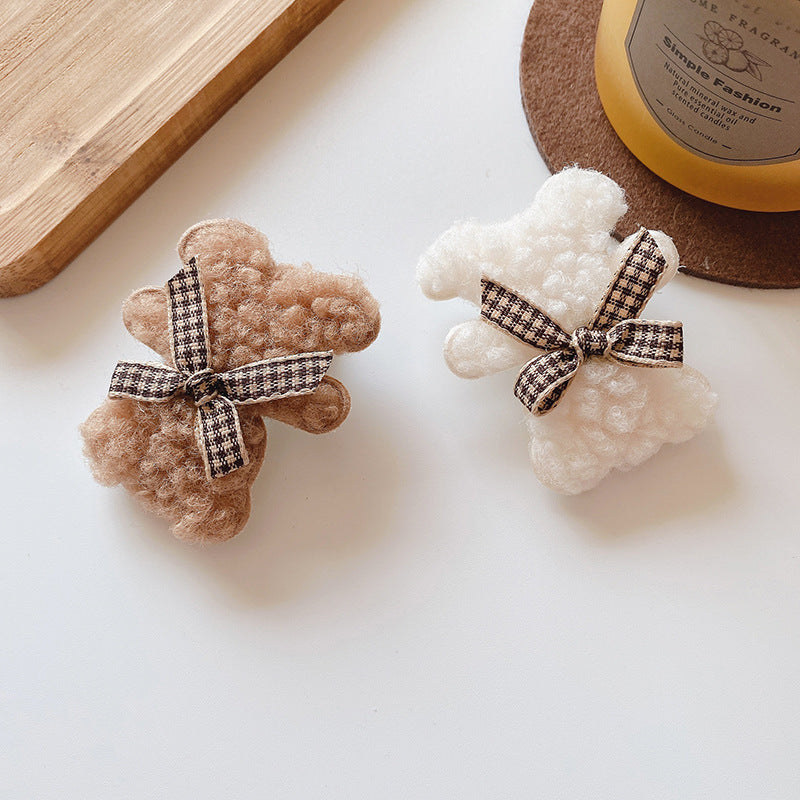 Kids Plush Bear Hair Clips Set - Autumn Winter Colorful Hair Accessories