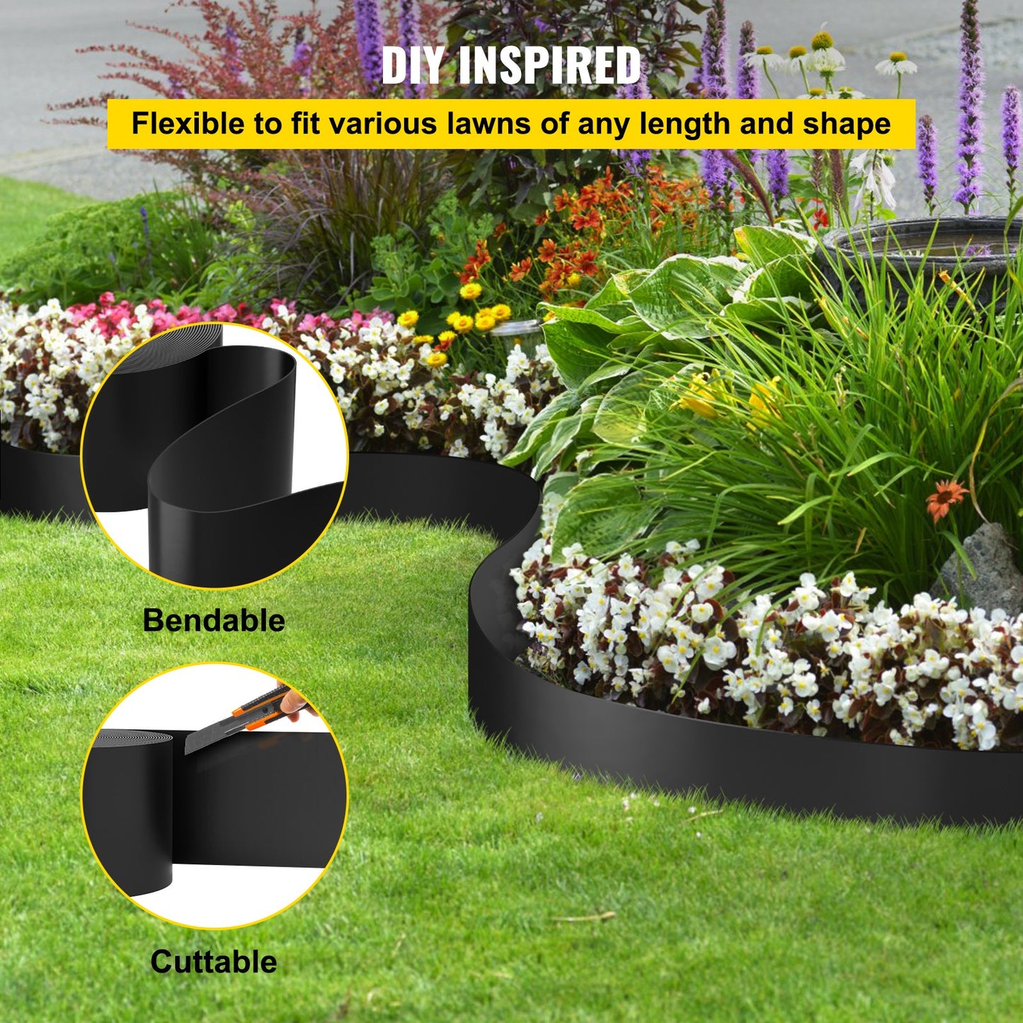 Garden Edging 40 Ft Black Recycled HDPE Flexible Border for Landscaping