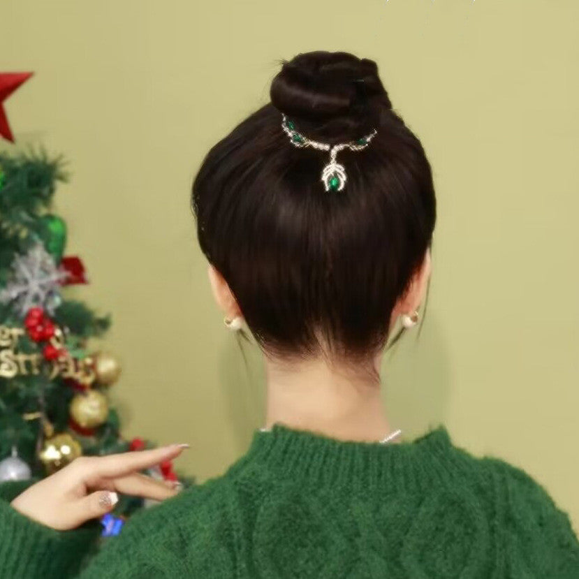 Green Crystal Hairpin Clip - Gold