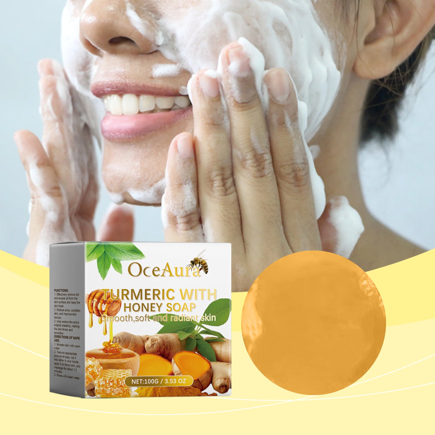 Honey Turmeric Soap for Face - Gentle Brightening & Moisturizing Cleansing Bar