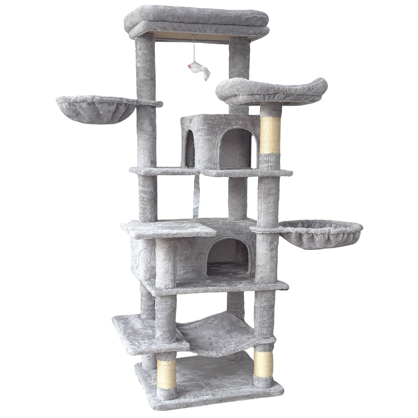 68-Inch Multi-Level Cat Tree with Hammocks and Scratching Posts - Light Gray