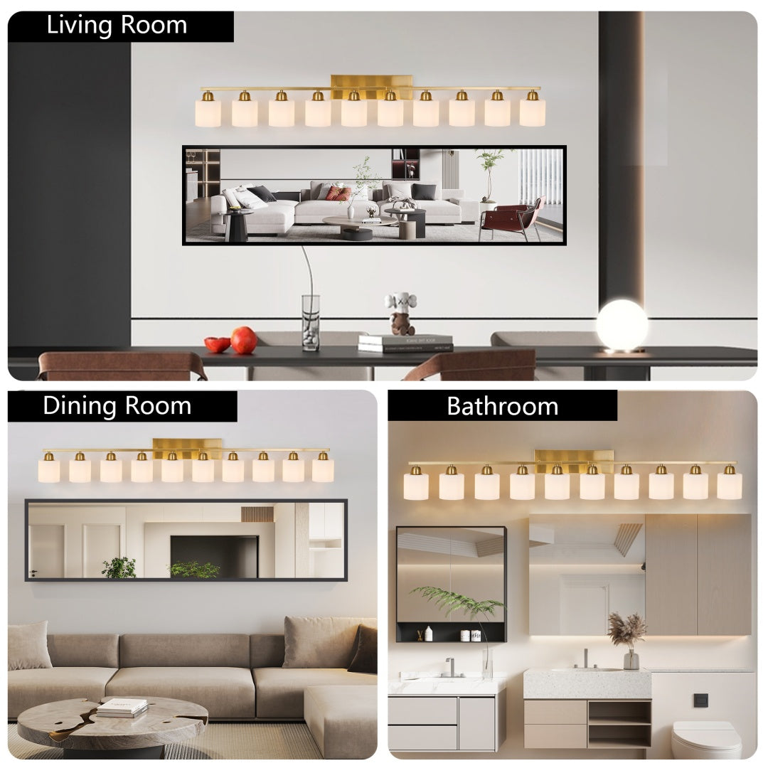 Gold Bathroom Vanity Light Fixture with Milky White Glass Shade