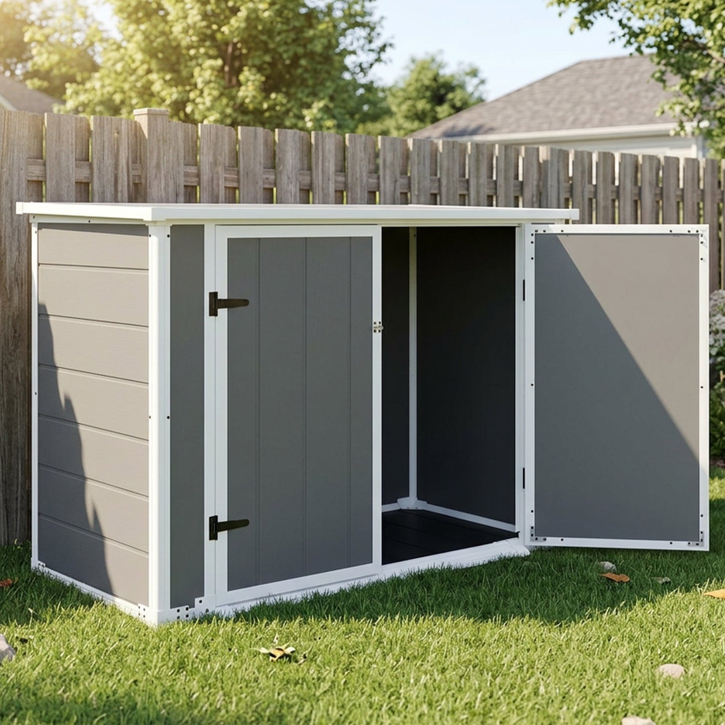 Gray Outdoor Storage Shed with Ramp & Hydraulic Lid - Waterproof