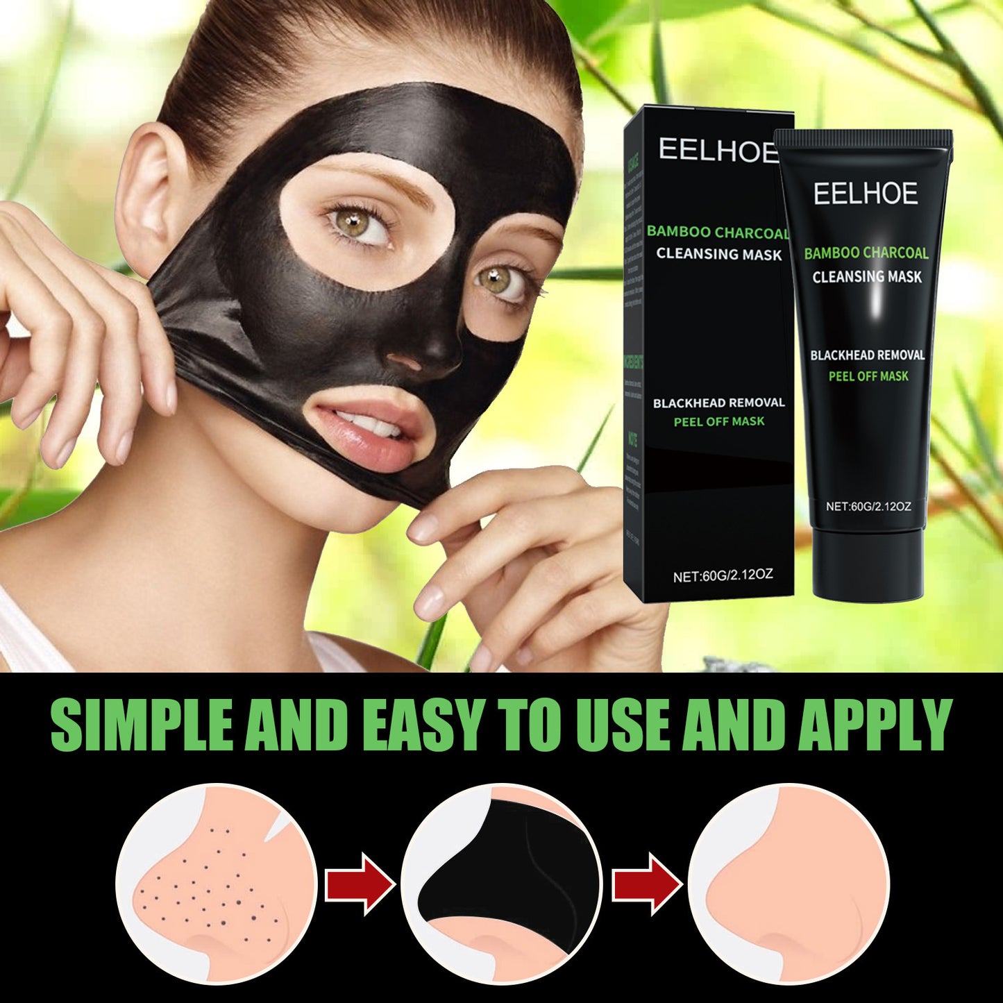 Bamboo Charcoal Blackhead Removal Peel-Off Mask - Deep Pore Cleansing