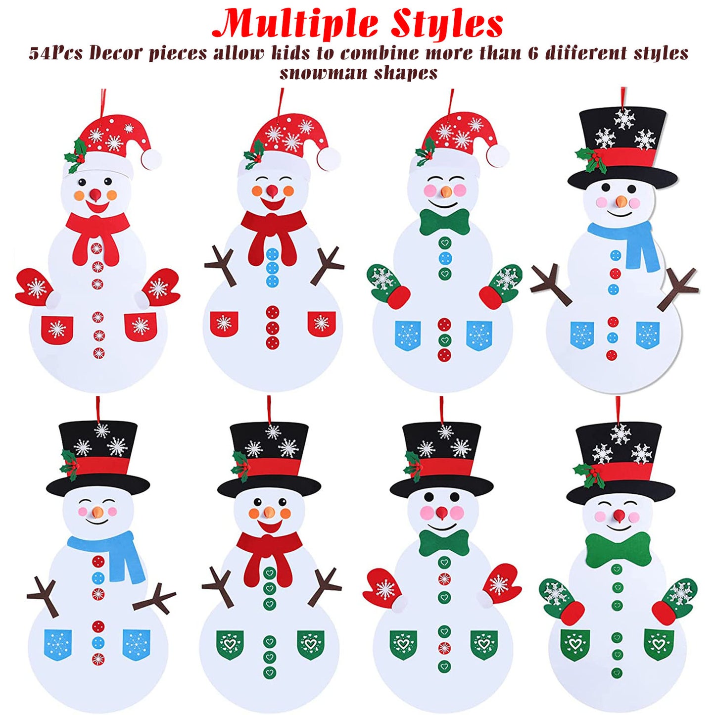 DIY Felt Christmas Snowman Decoration Set with 54 Ornaments