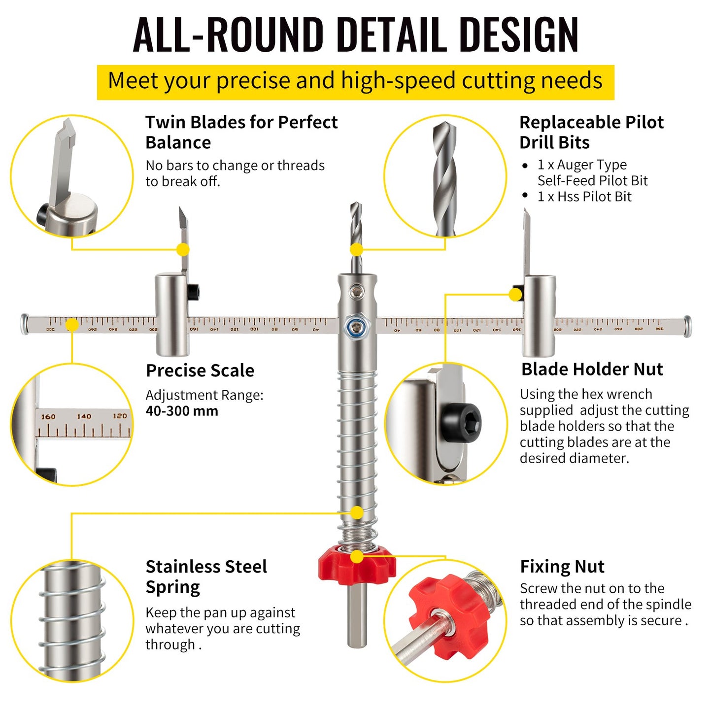 Adjustable Hole Saw Cutter Kit for Recessed Lights and Ceiling Speakers - Grey