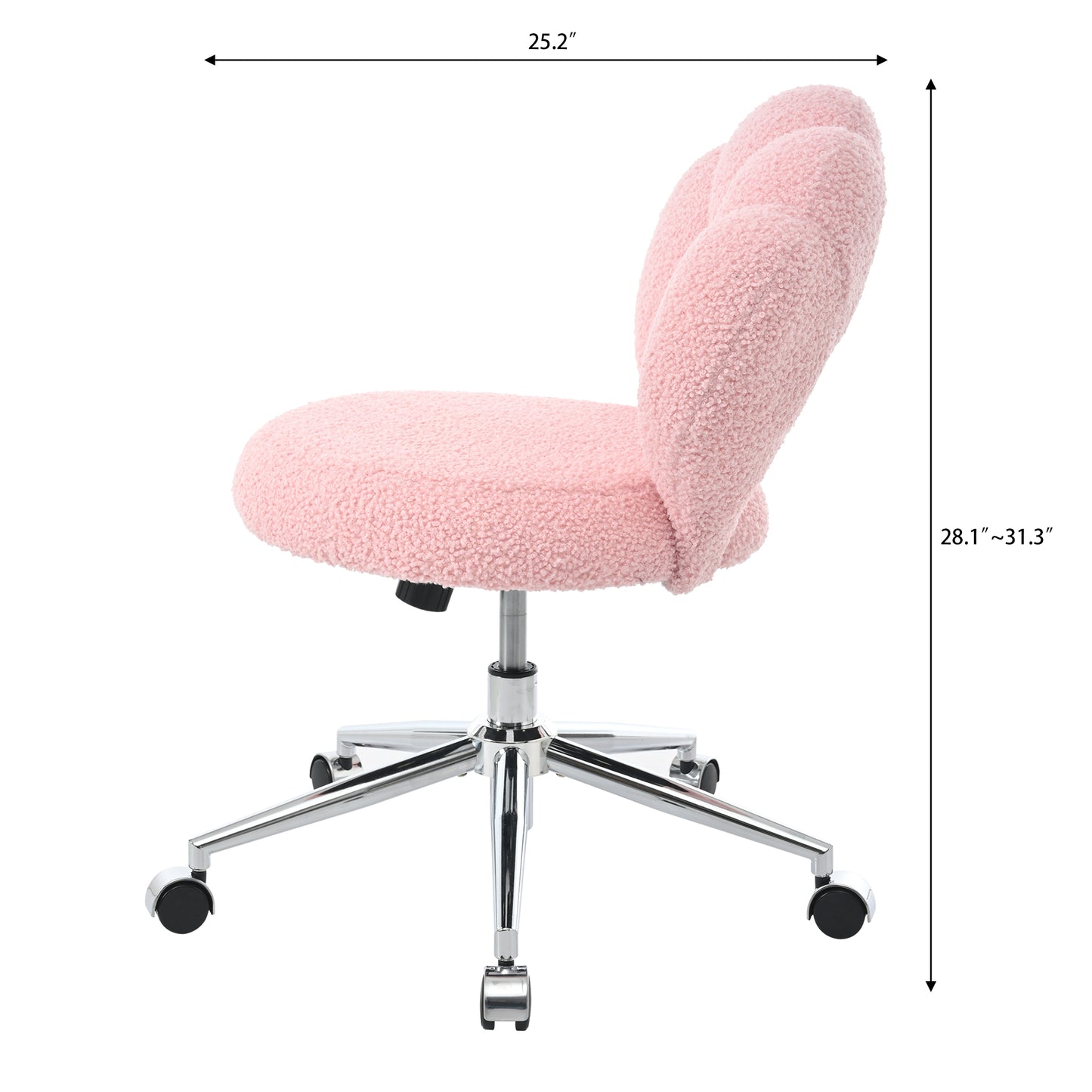 360° Swivel Height Adjustable Pink Teddy Fabric Office Chair