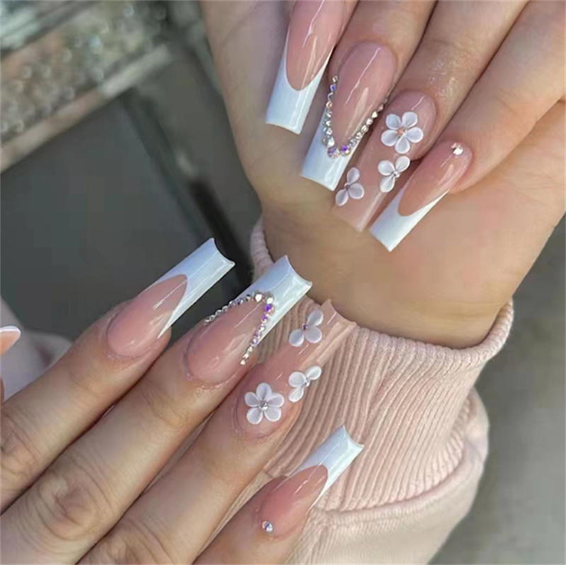Medium & Long Ladies Manicure Patches with Nail Decorations and Glue Set
