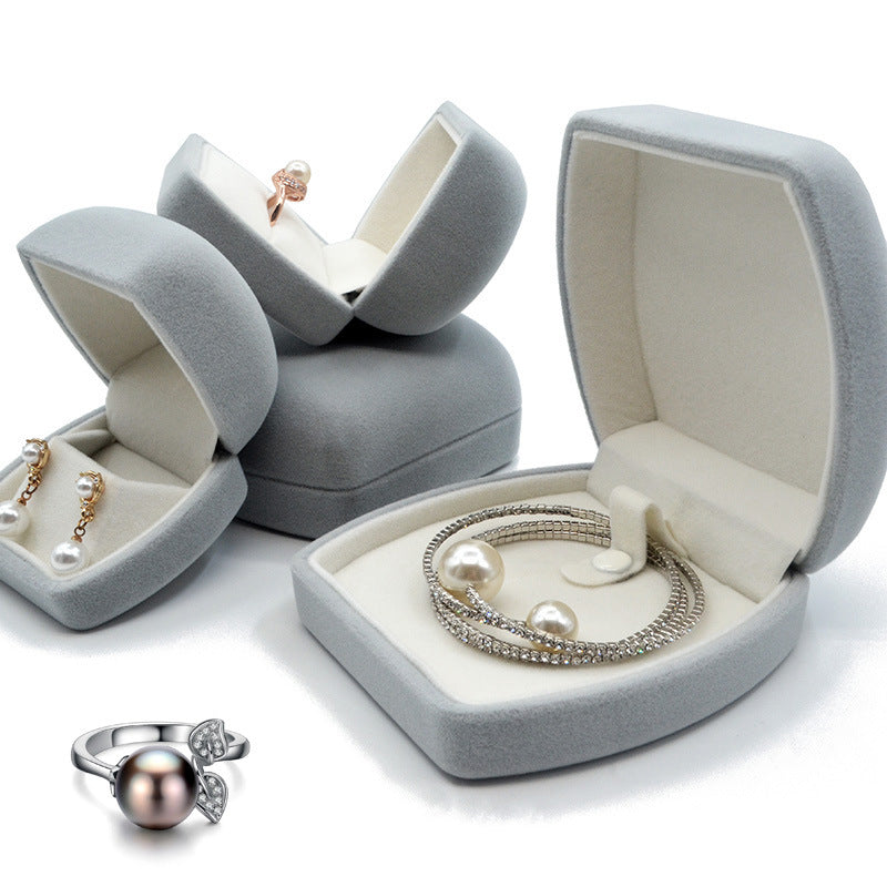 Velvet Jewelry Box with Big Belly Style Oval Compartments for Necklaces Rings and Earrings