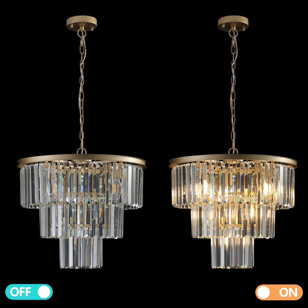 Elegant 3-Tier Crystal Chandelier - Gold Frame Pendant Light