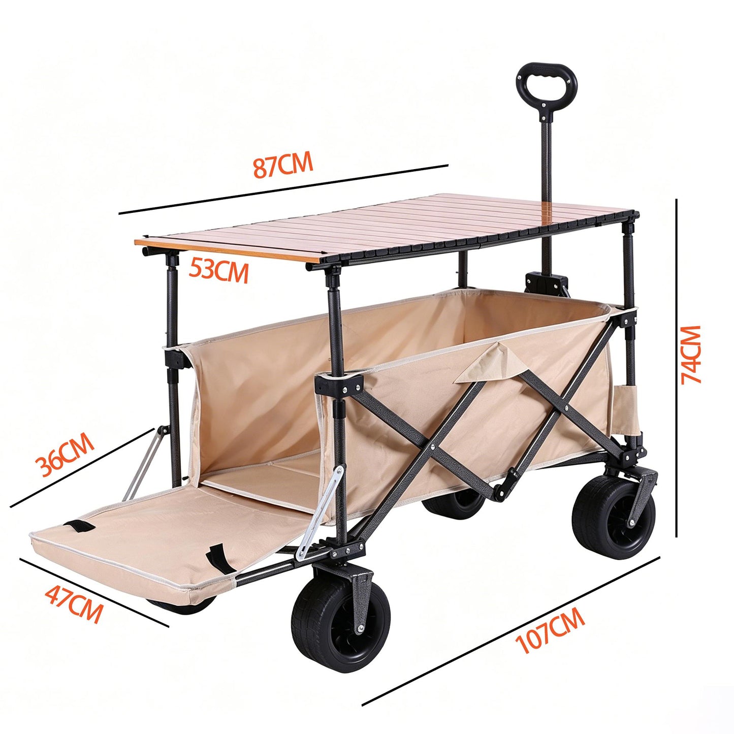 Foldable Camping Cart with Removable Tabletop & All-Terrain Wheels