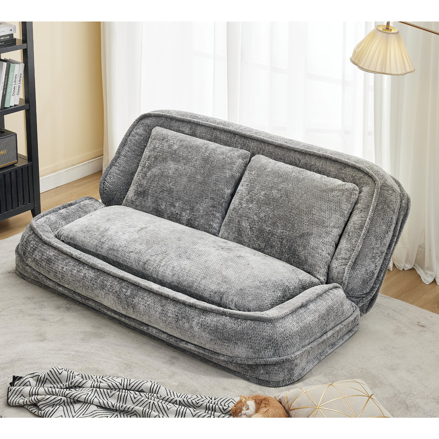 Extra Large Chenille Loveseat Sofa - Light Gray, 2-in-1 Dog Bed