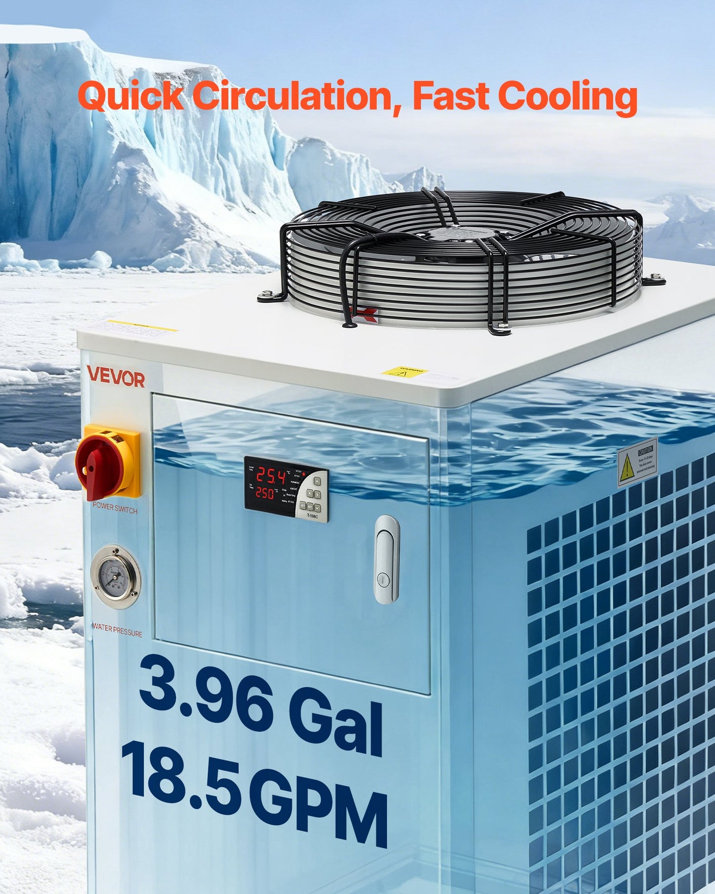 Industrial Water Chiller for Laser Engraving & Cutting Systems - 17,060 BTU/h, 3.96 Gal Tank, Black