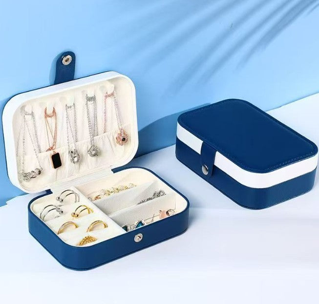 Double Snap Jewelry Box with Blue PU Leather - Jewelry Storage Organizer