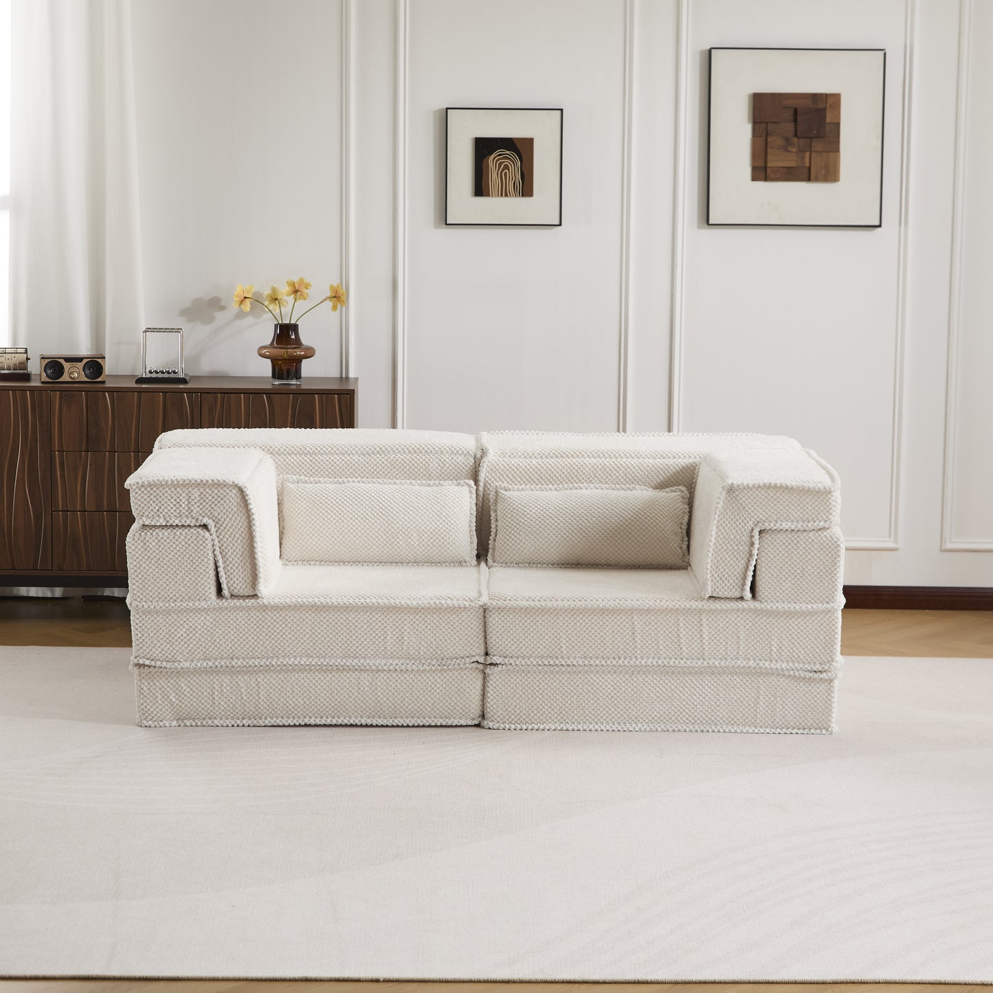 Convertible Floor Sofa Bed - Modern White Mahjong Sofa
