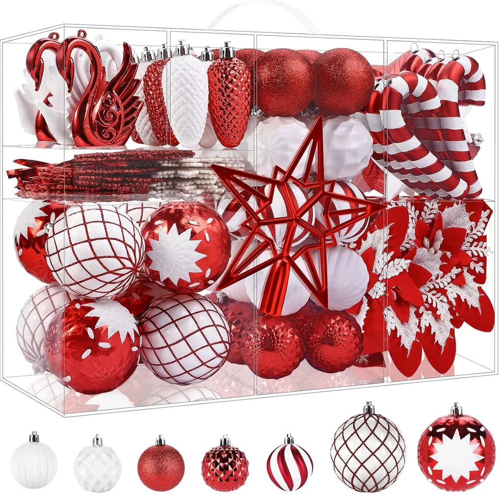 128pcs Christmas Ornament Balls Set - Shatterproof Baubles & Tree Topper