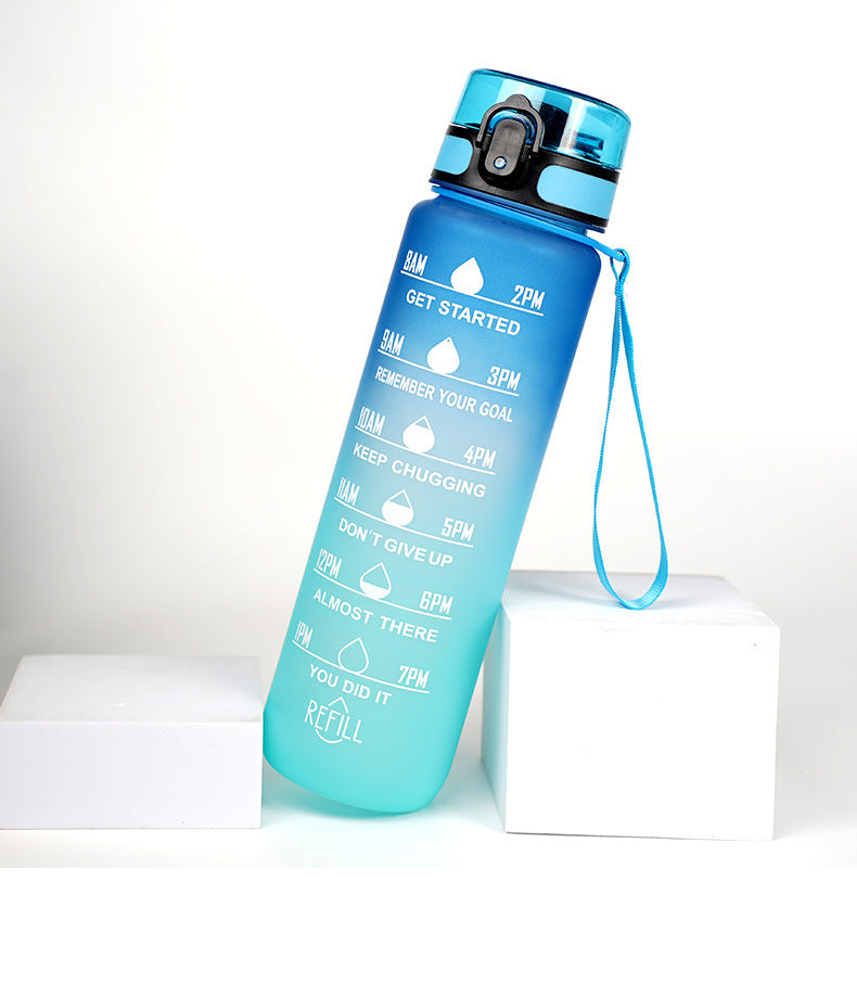 Large Capacity Sports Water Bottle - Gradient Cup with Lanyard 1000ml