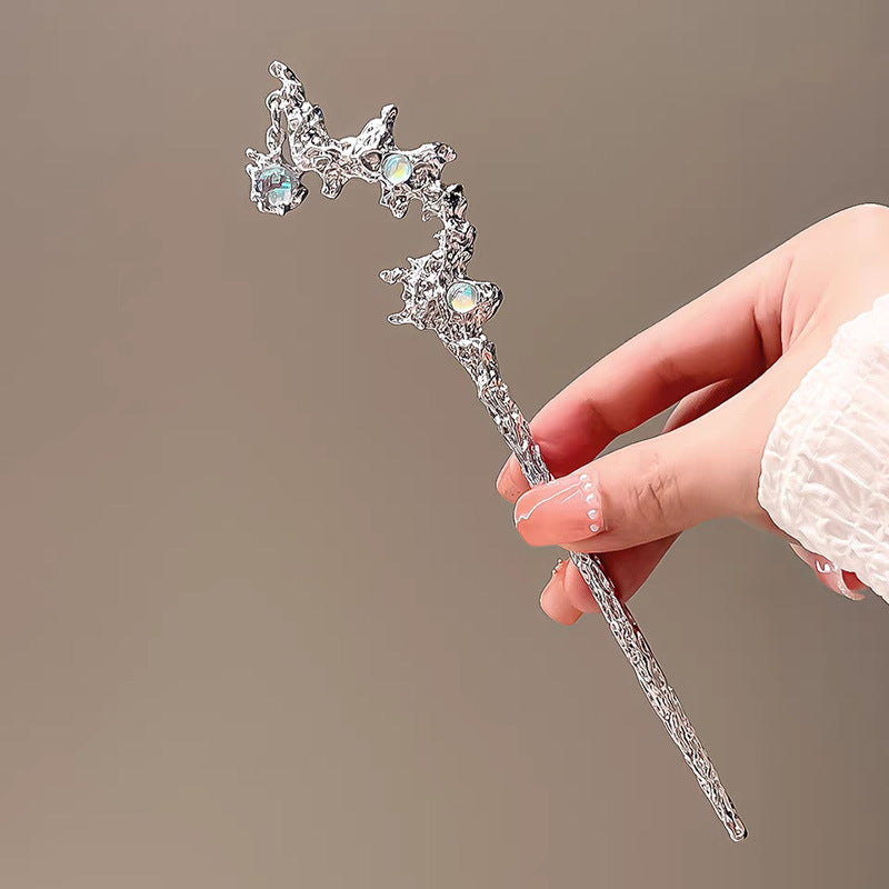 Chinese Moonstone Hair Headband with Electroplated Copper Finish - Hanfu Style