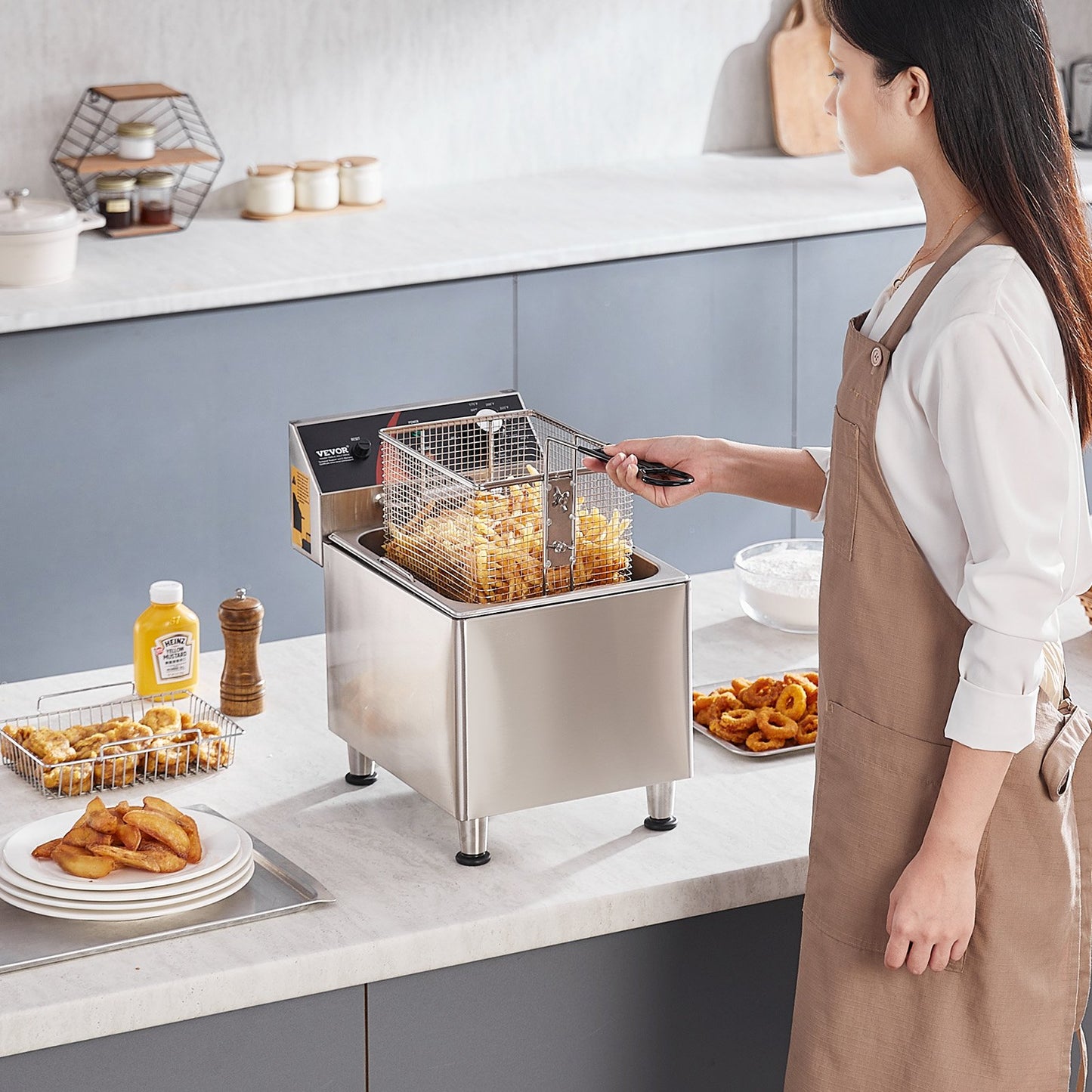 Commercial Electric Deep Fryer 12 Qt / 11.5L Countertop 1750W with Temperature Control - Silver