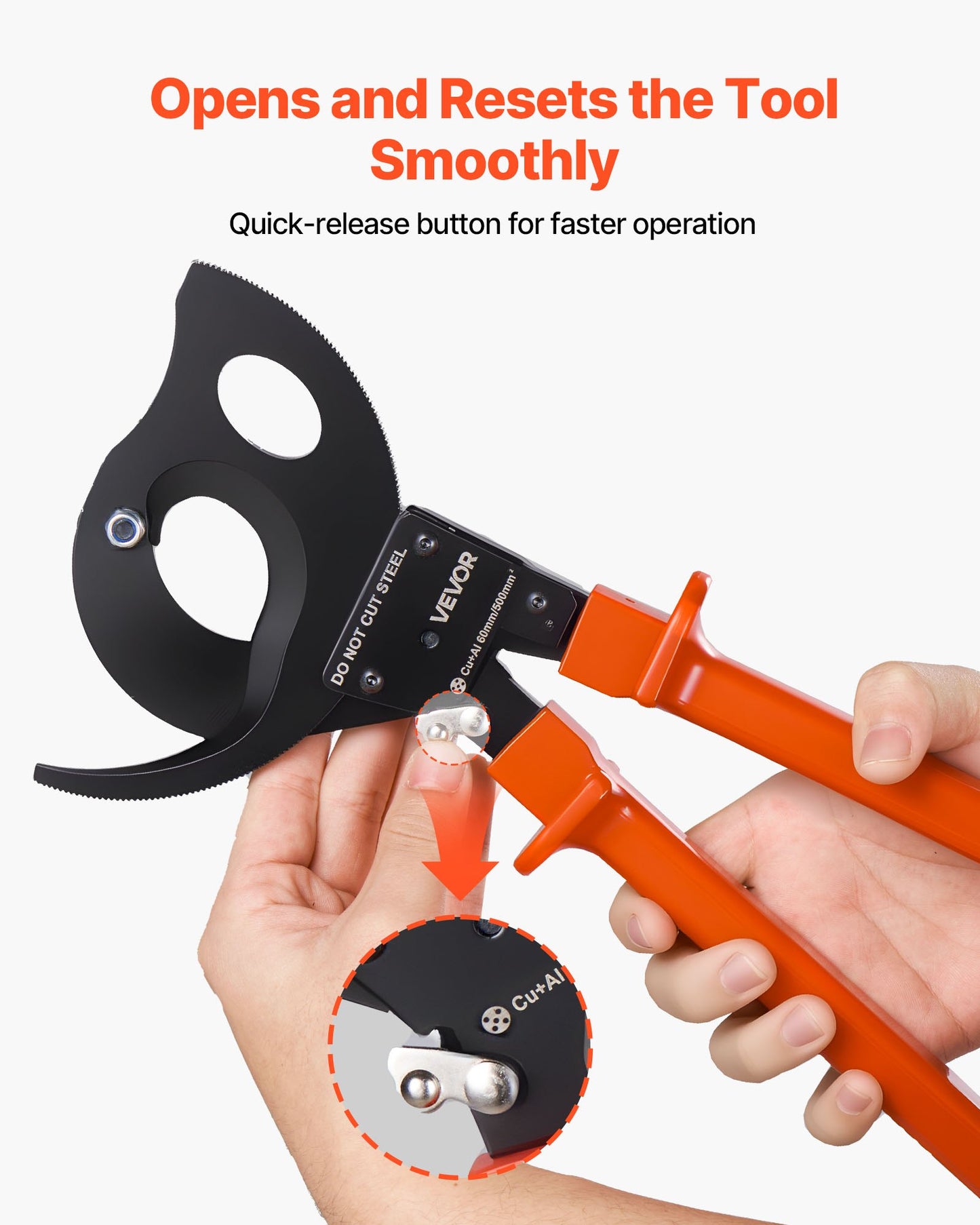 Heavy Duty Wire Cutter for Copper & Aluminum Cables Up to 500mm², Spring Steel Blades