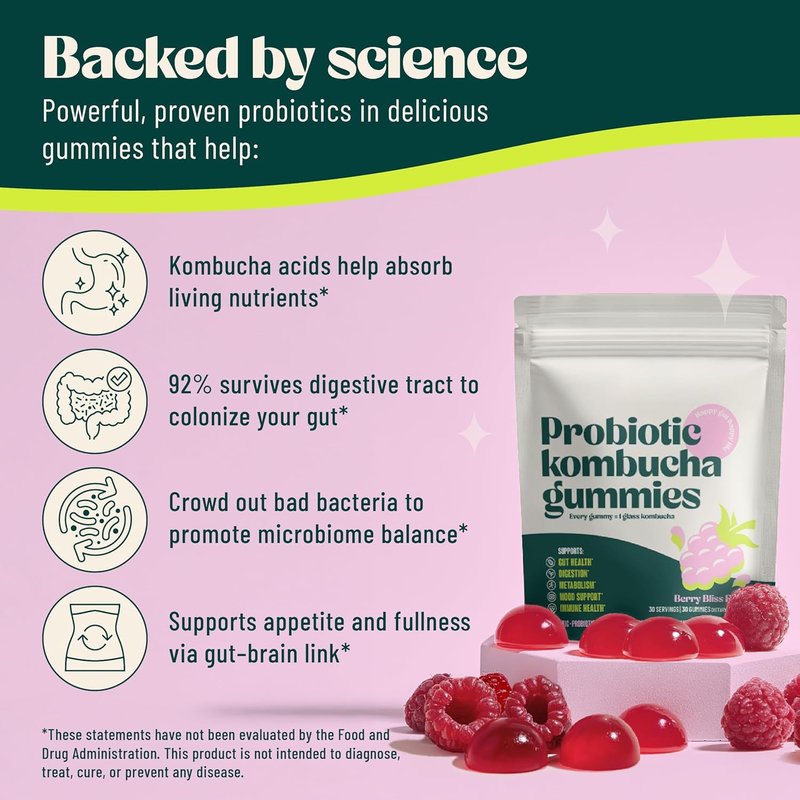 Probiotic Kombucha Gummies - Digestive Health , 30 Tablets