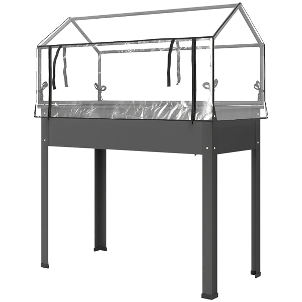 Elevated Garden Bed with Mini Greenhouse - Dark Gray
