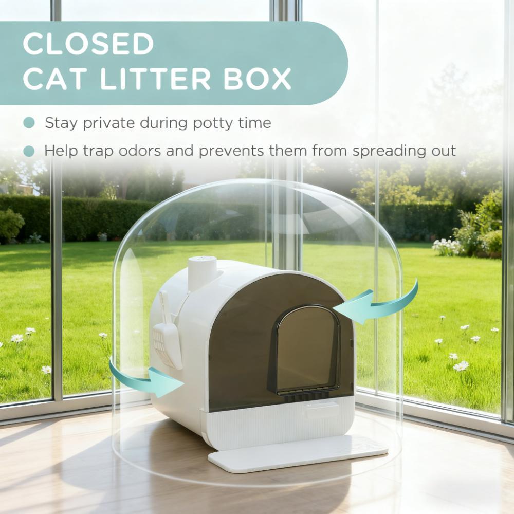 White Cat Litter Box with Lid, Scoop & Filter - Easy Clean, Kittens & Small Cats