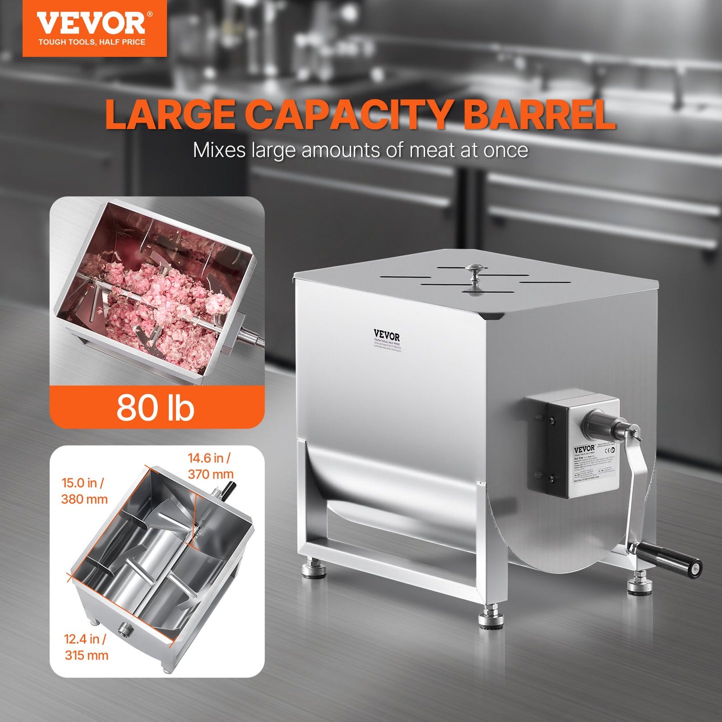 80L Manual Meat Mixer with Fixed Tank - Heavy Duty Sausage Mixer