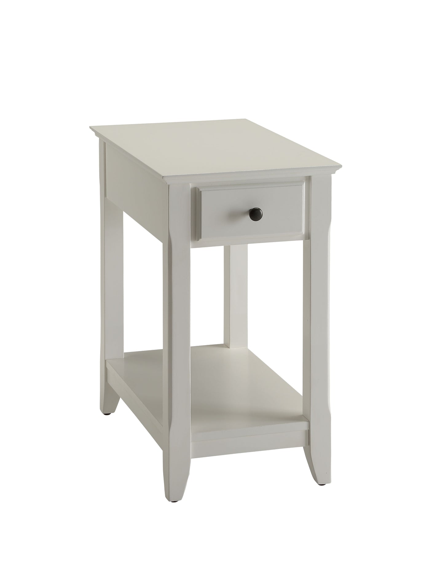 Bertie White Finish Accent Table with Storage Drawer & Shelf