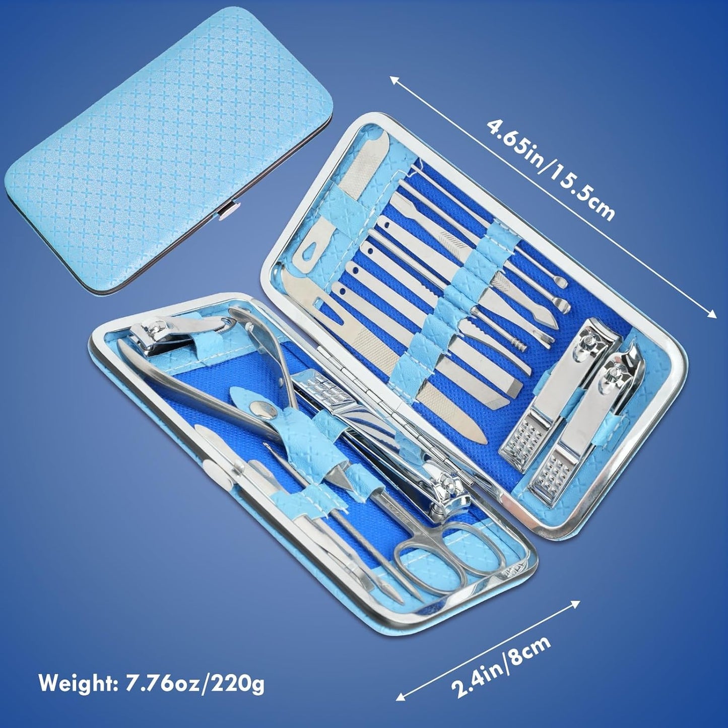 19-Piece Professional Manicure and Pedicure Grooming Set - Blue