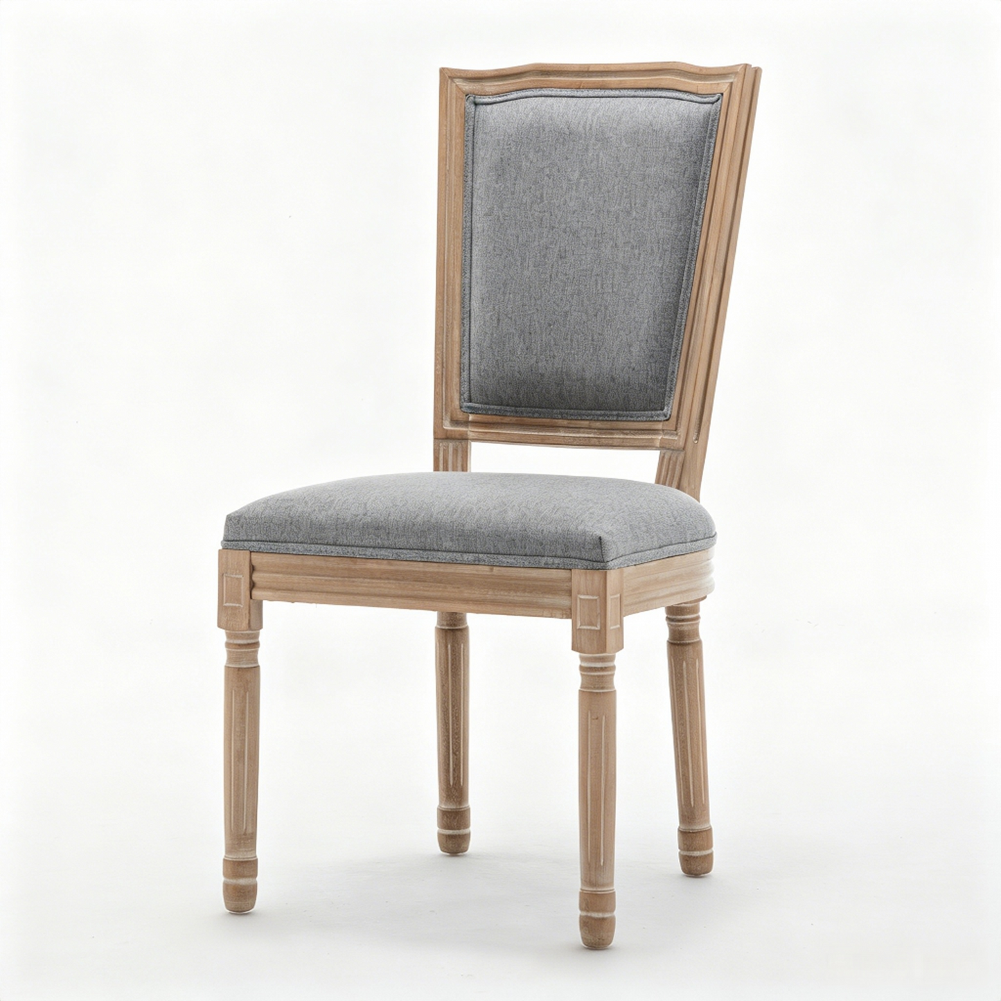 Farmhouse Dining Chairs Set of 2 - Grey Cushioned Linen Seat