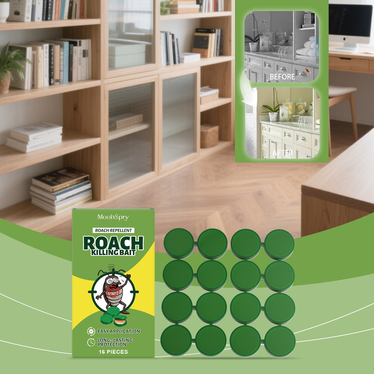 Cockroach Bait Stickers 16-Pack - Pest Control Sticky Traps for Insects
