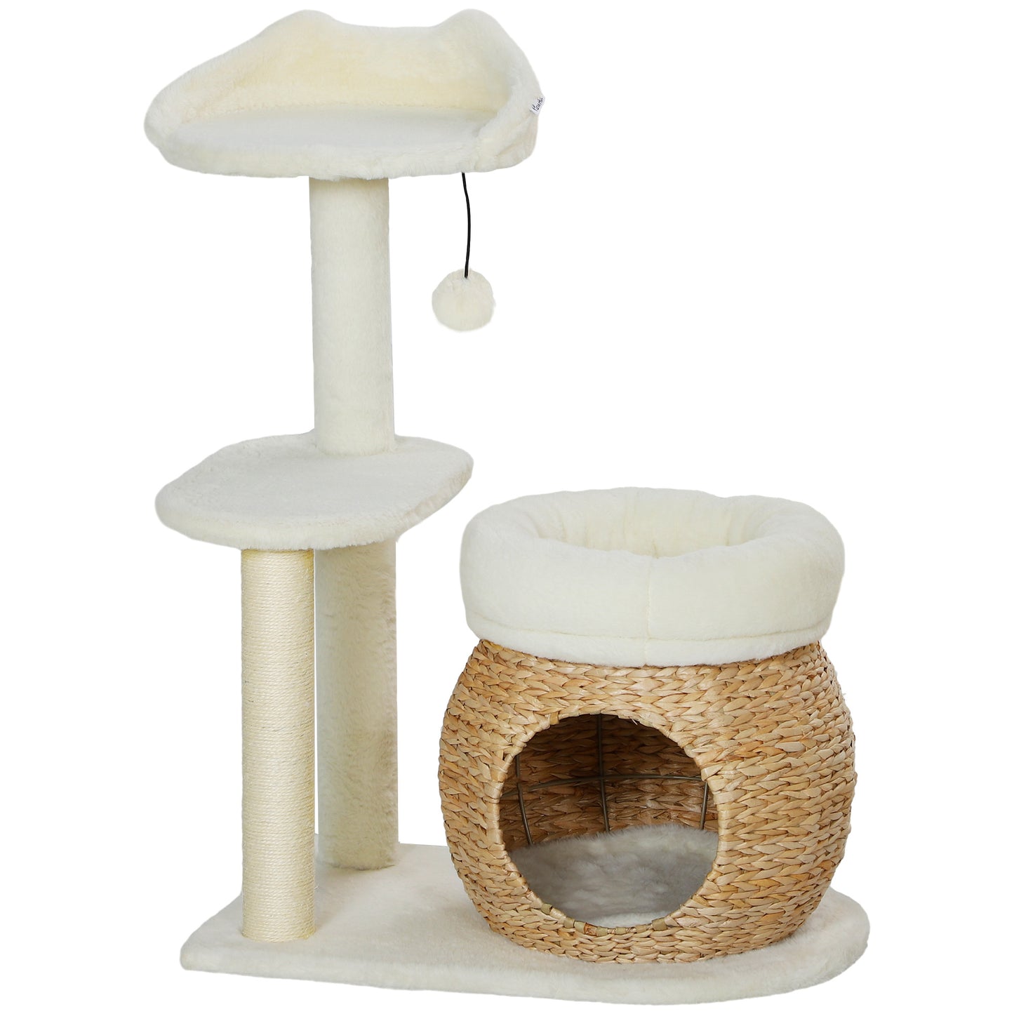 31-Inch Cat Tree Tower with Scratching Posts, Condo, Beds & Toy Ball - Cream White