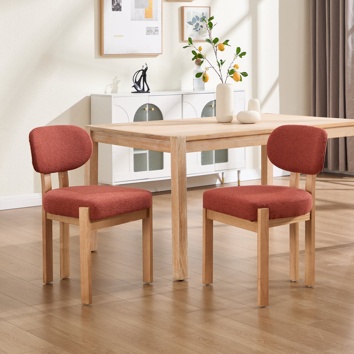 Set of 2 Modern Fabric Upholstered Dining Chairs - Dark Orange
