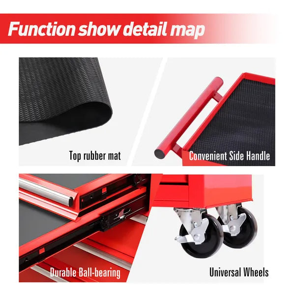 Rolling Tool Chest with 7 Drawers - Red Steel Tool Cart