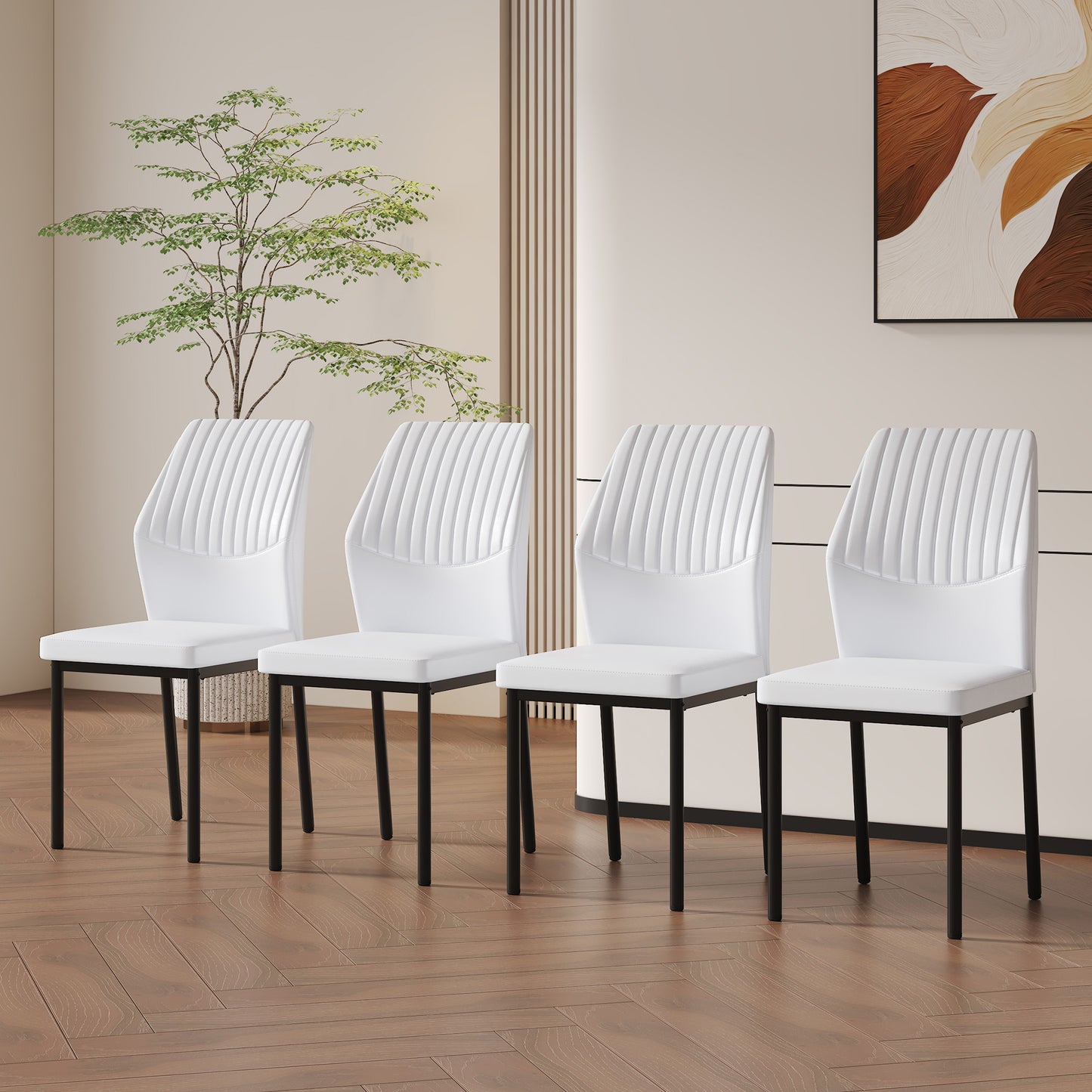 4-piece Set Of White And Black Light Luxury PU Dining Chairs