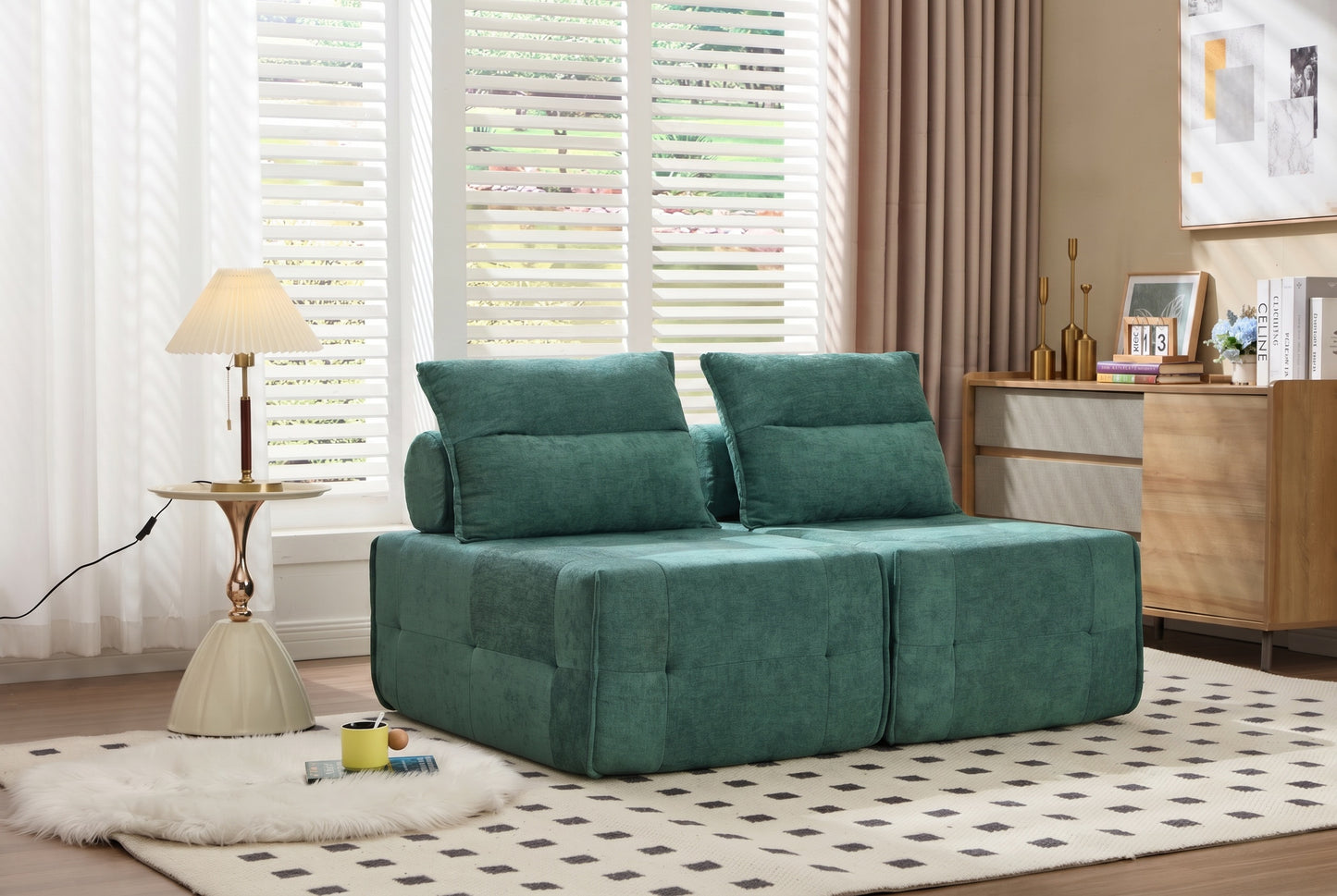 Modular Sectional Sofa with Adjustable Backrest - Green