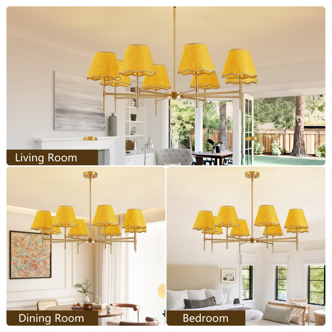 Boho Rattan Pendant Light 8-Light Ceiling Fixture with Adjustable Height