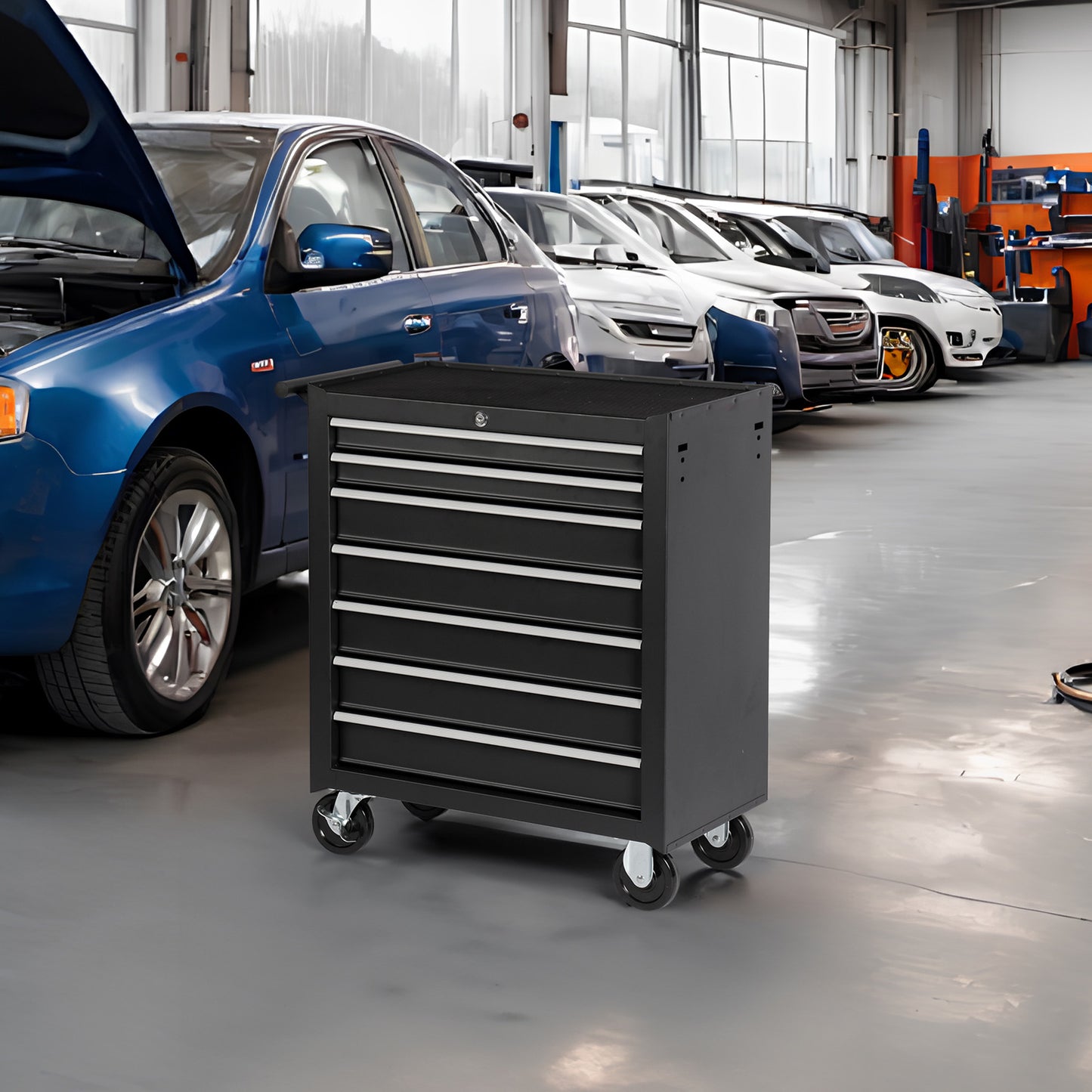 Rolling Tool Chest with 7 Drawers and Wheels - Black