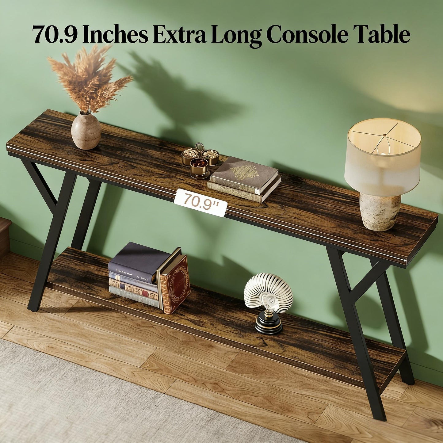 2-Tier Console Table - Black Rustic Brown Sofa Table