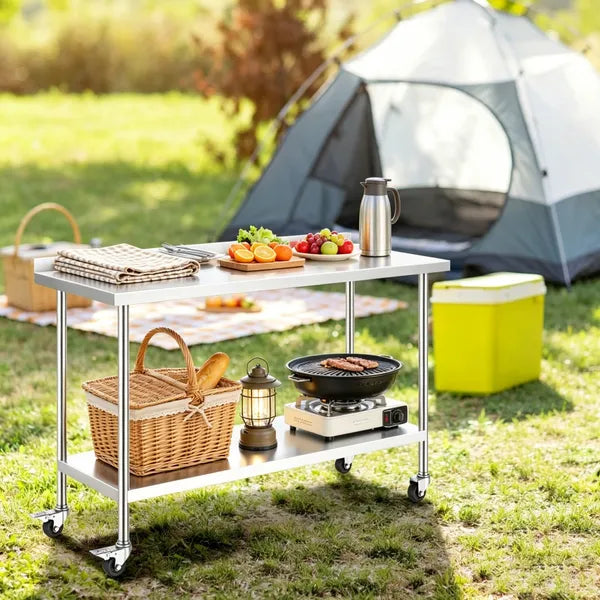 Adjustable Stainless Steel Work Table - 24 x 60 Inch