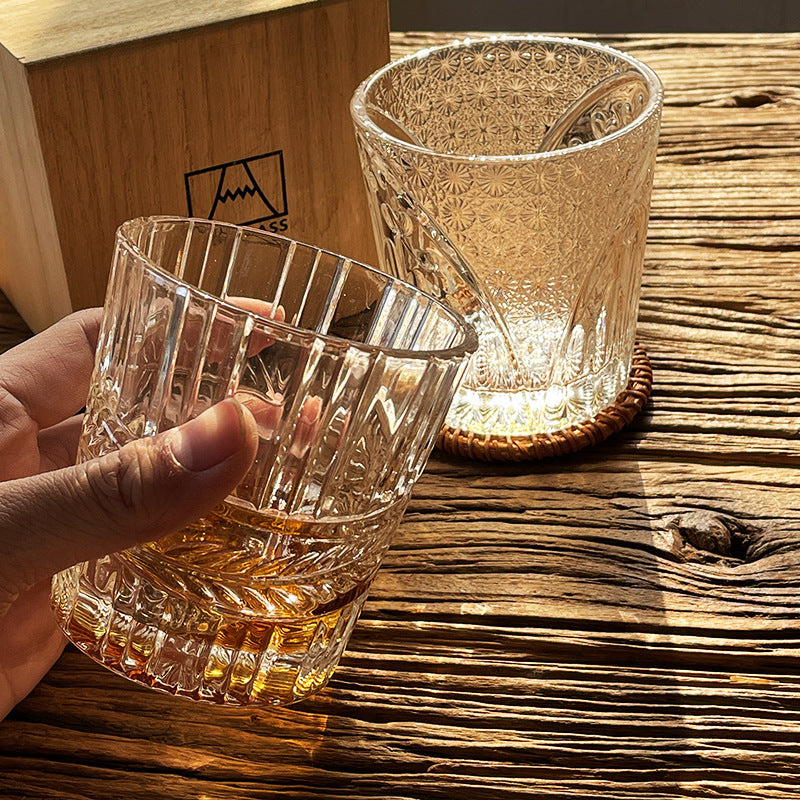 Japanese Style Hand-Embossed Crystal Glass - 250ML Drinkware for Home & Bar